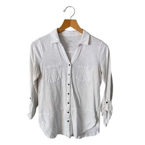 Sonoma White Button Front Long Sleeve 100% Cotton Women’s Shirt Sz M